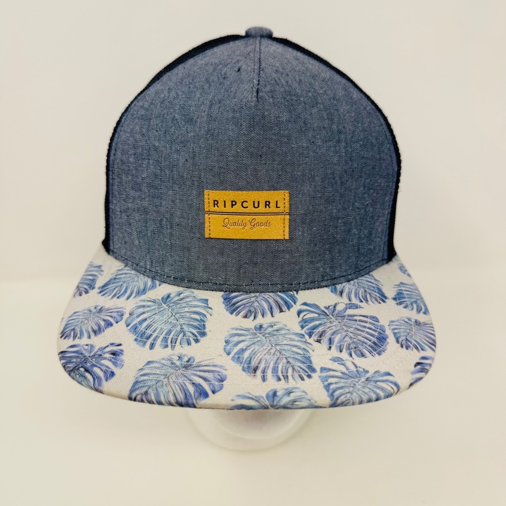 Rip Curl Mens Blue Tropical Monstera Leaf Print Mesh Snapback Trucker Hat Cap